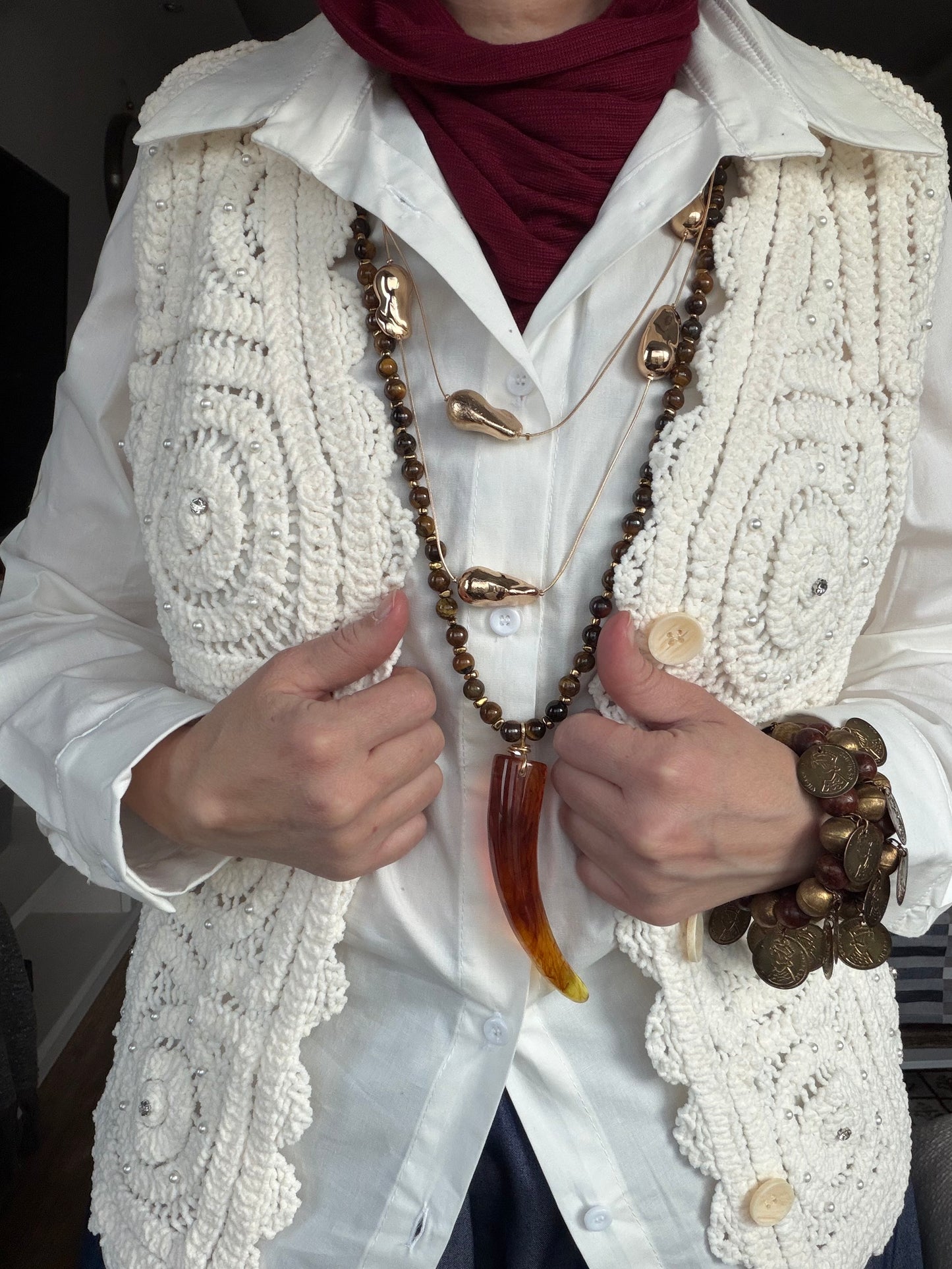 Classic Pearl Crochet Vest in Off-white