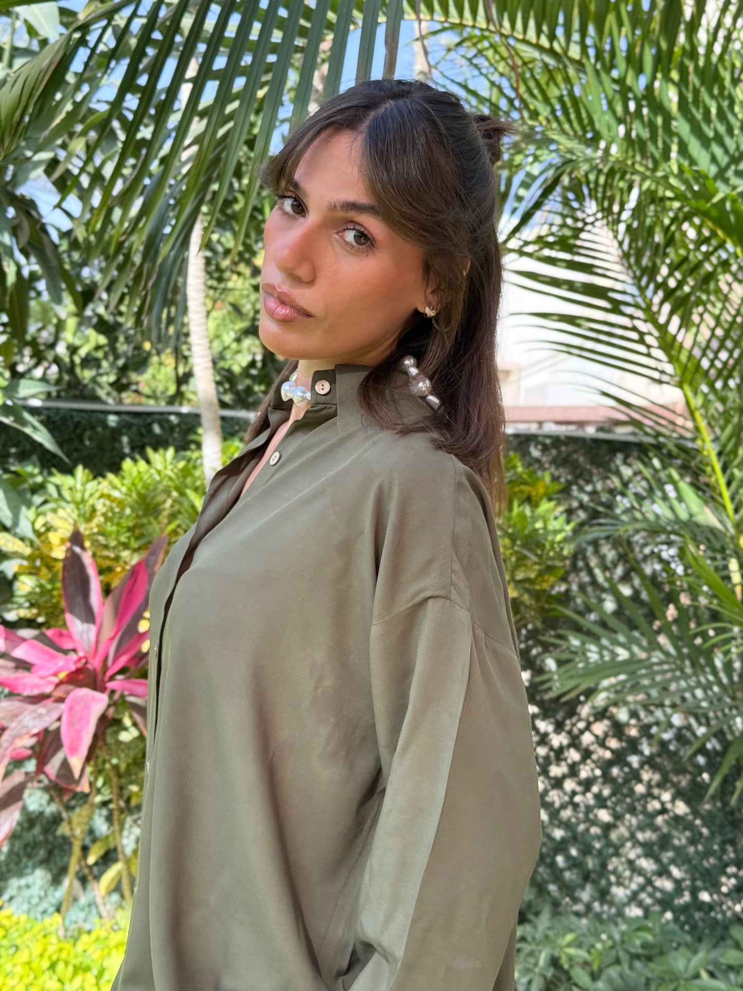 Olive Cotton shirt dress