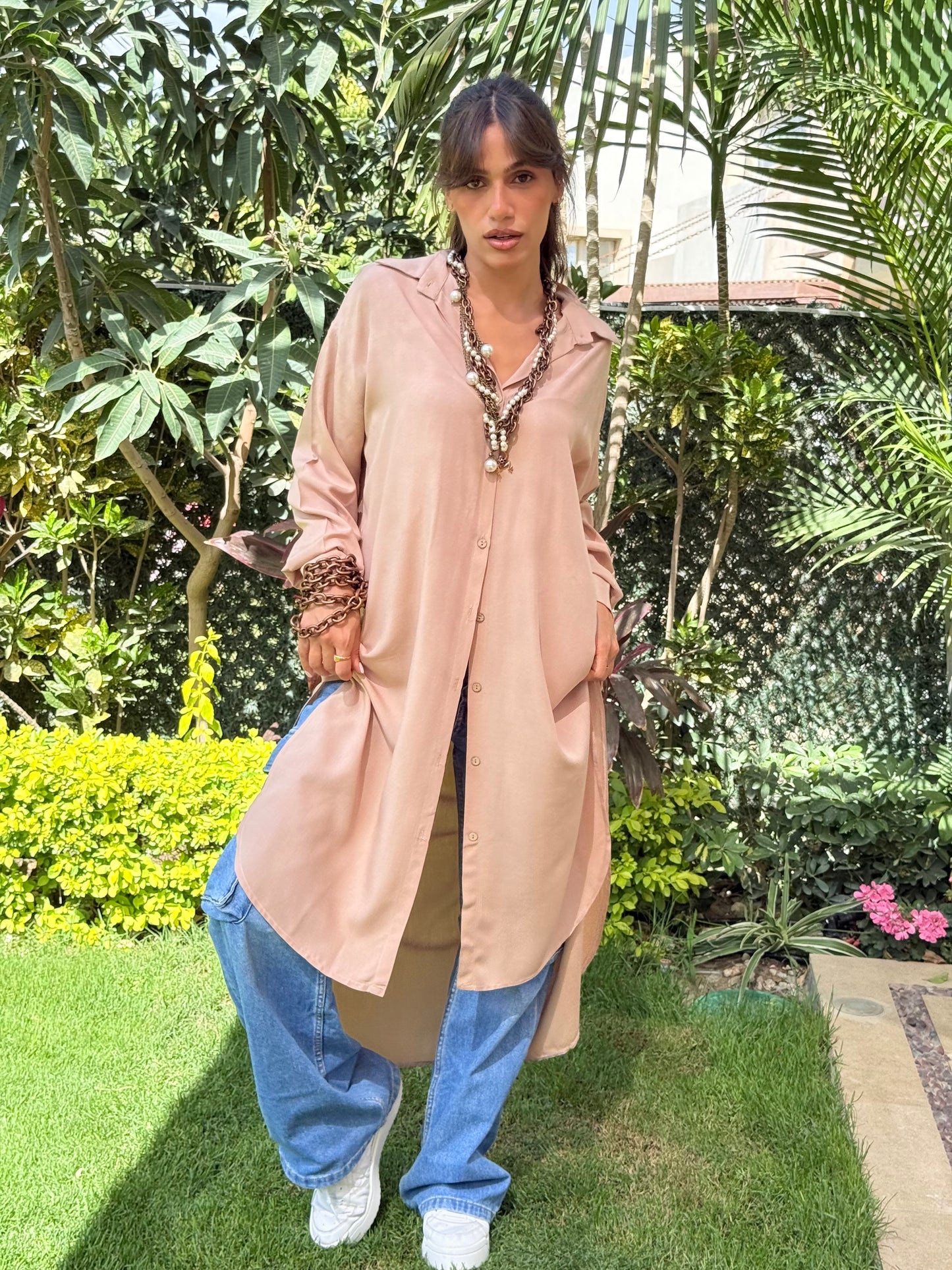Cotton shirt dress (café)