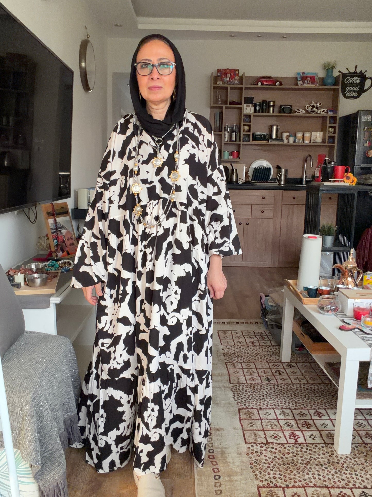 Cloud Print Maxi Dress in Black