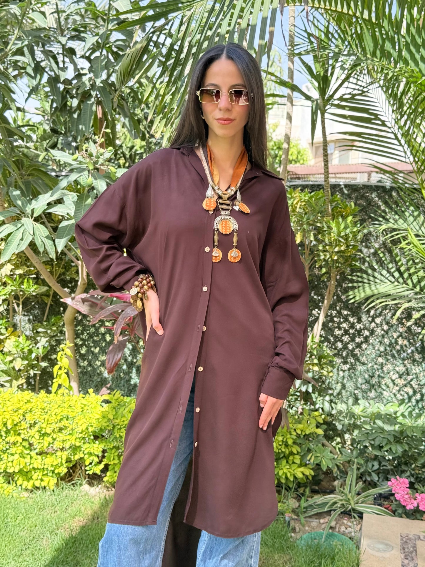 Cotton shirt Dress (chocolate brown)