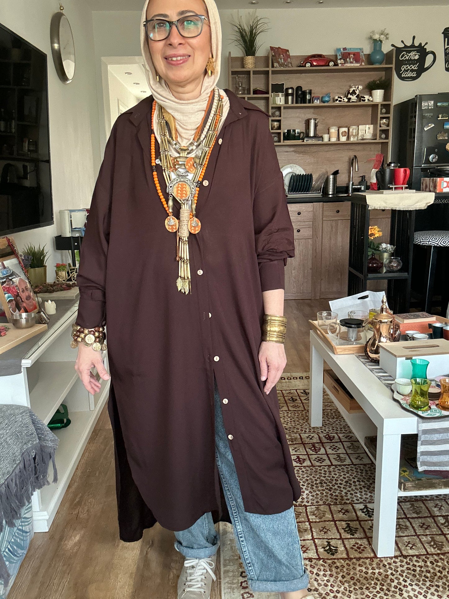 Cotton shirt Dress (chocolate brown)