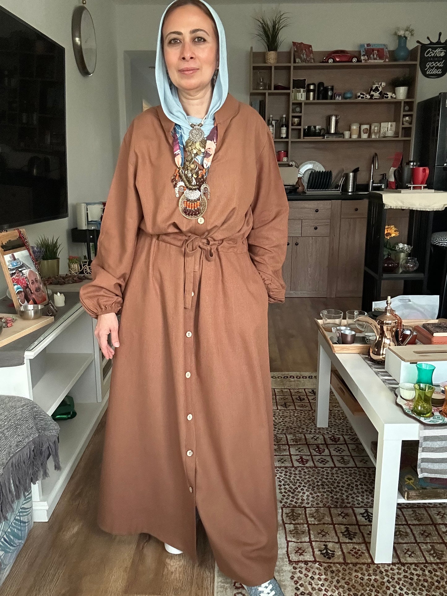 Linen dress color (olive / Bronze)