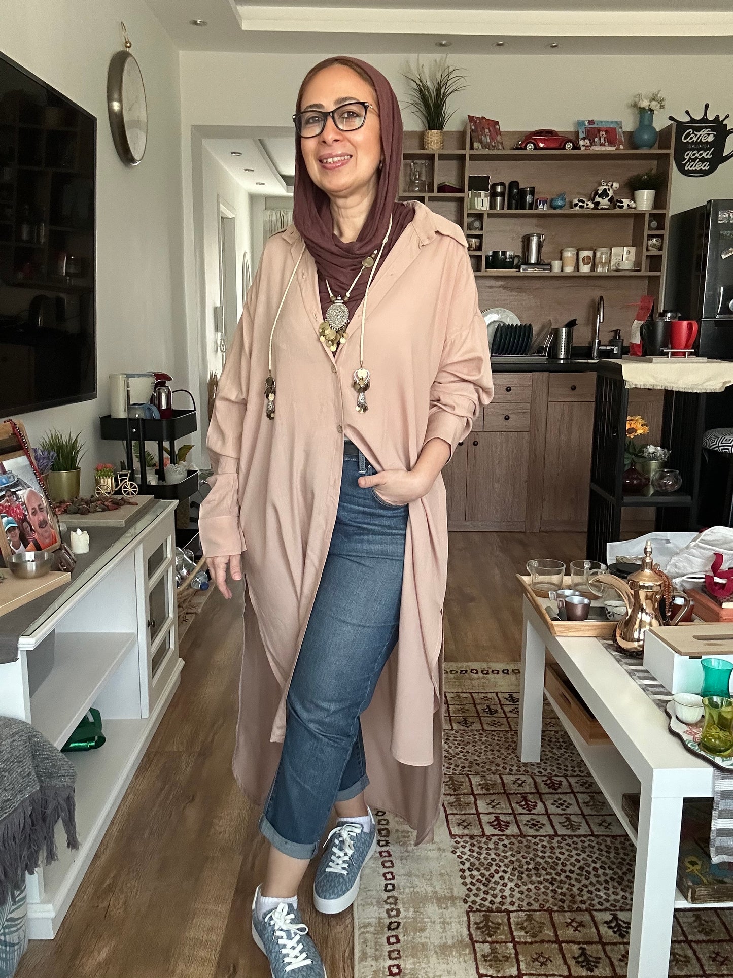 Cotton shirt dress (café)