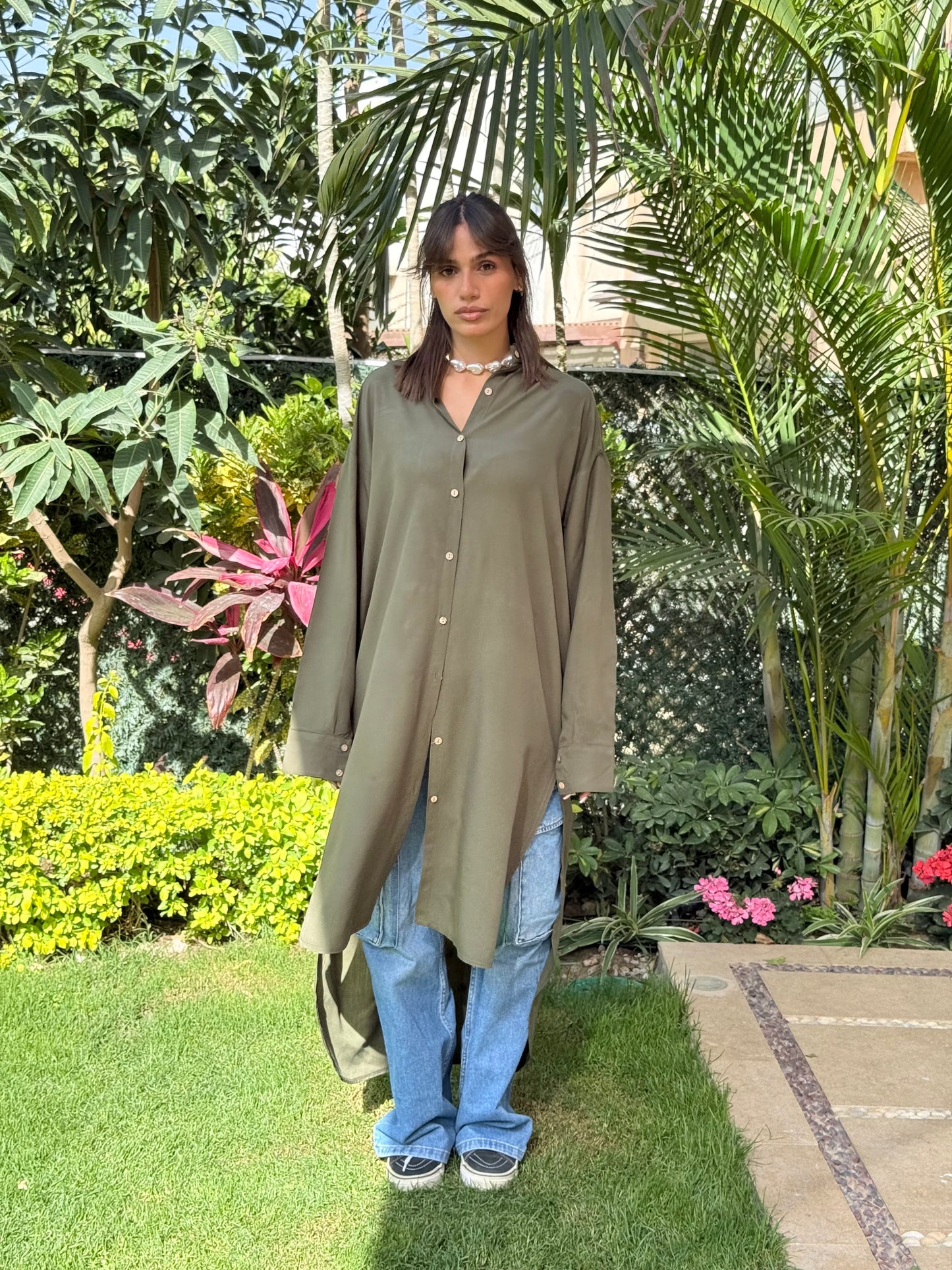 Olive Cotton shirt dress
