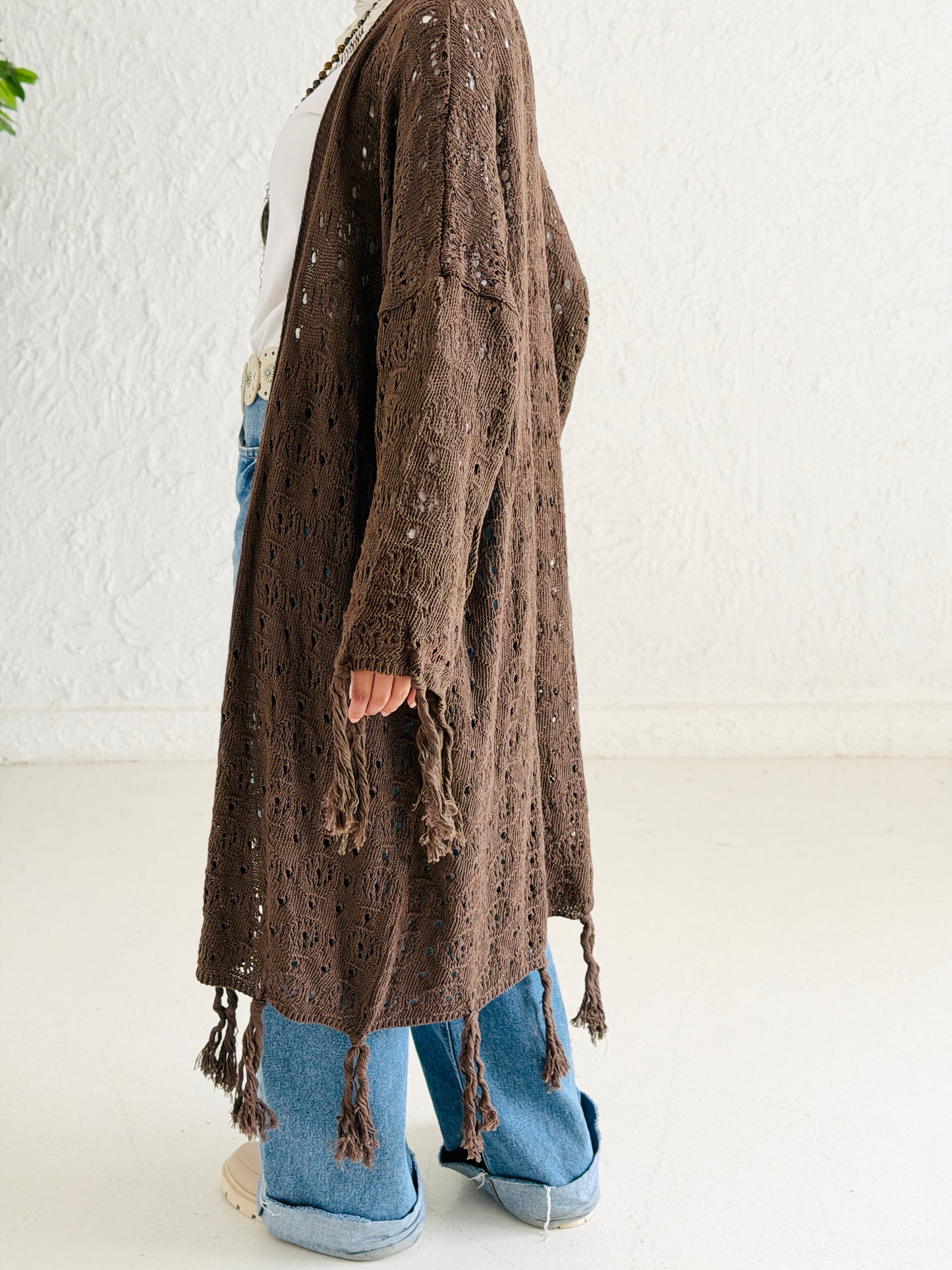 Fringes crochet cardigan in Mocha