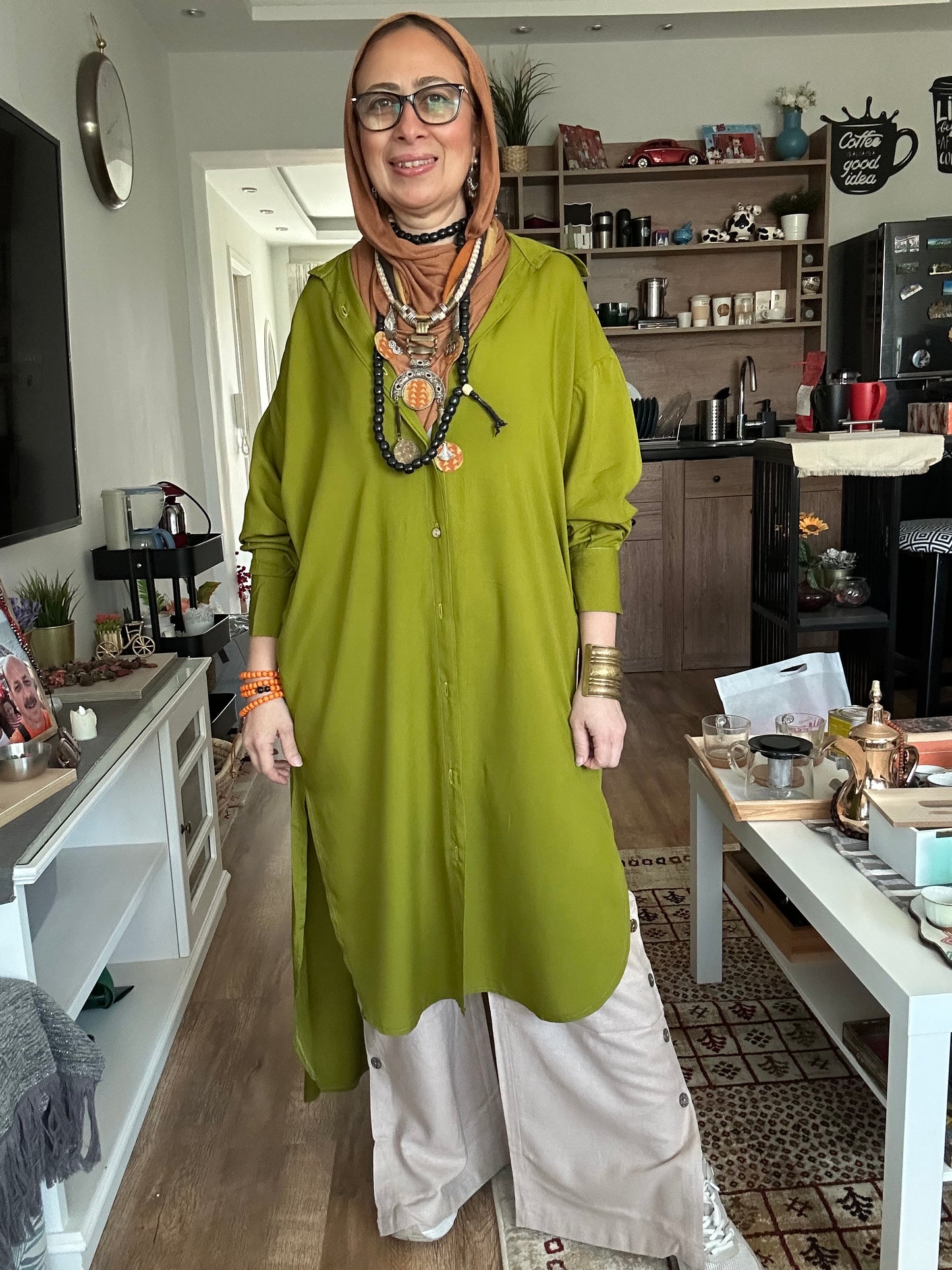 Cotton Shirt dress (Kiwi)