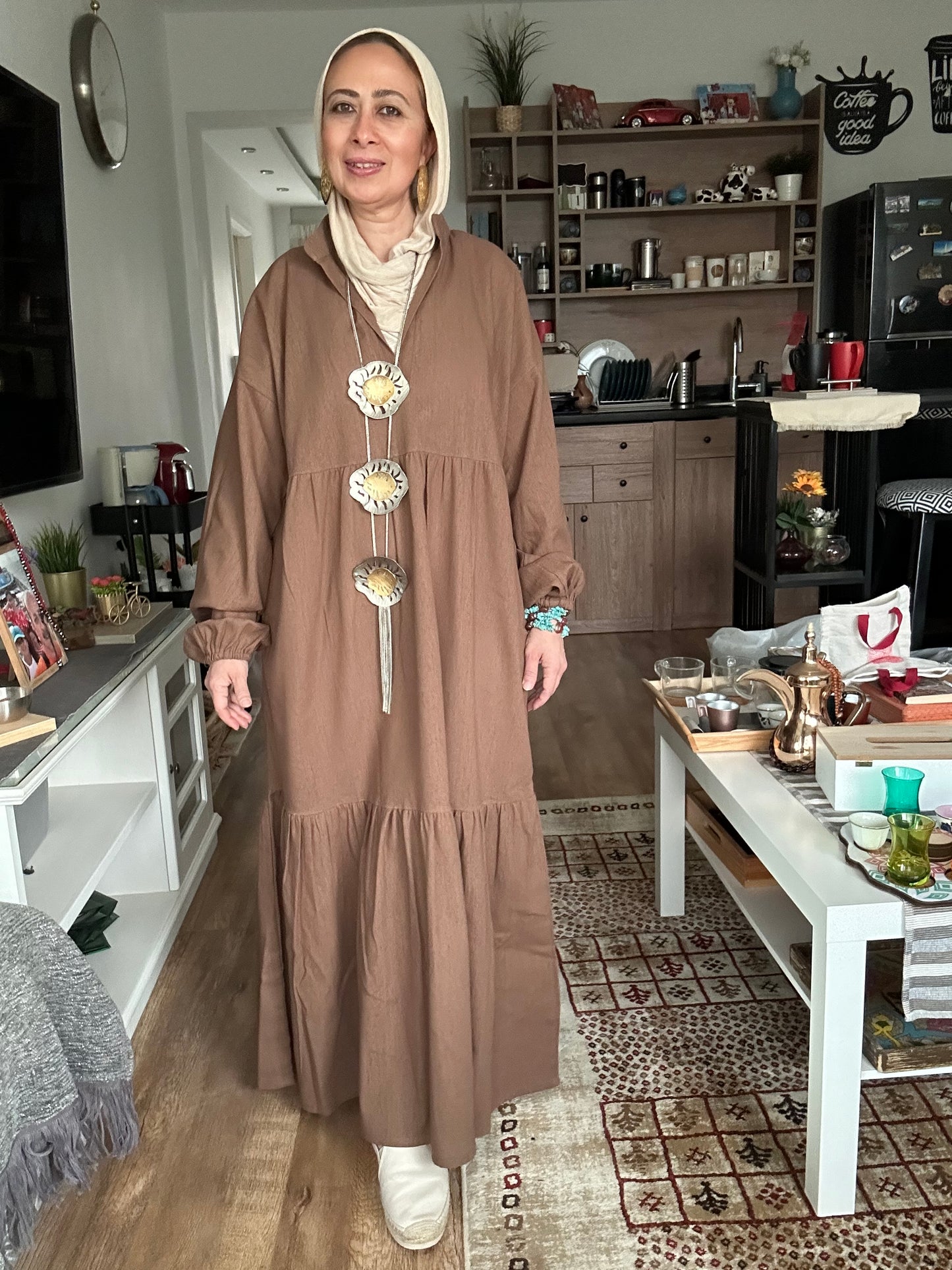Layer Linen Dress ( Brown colour)