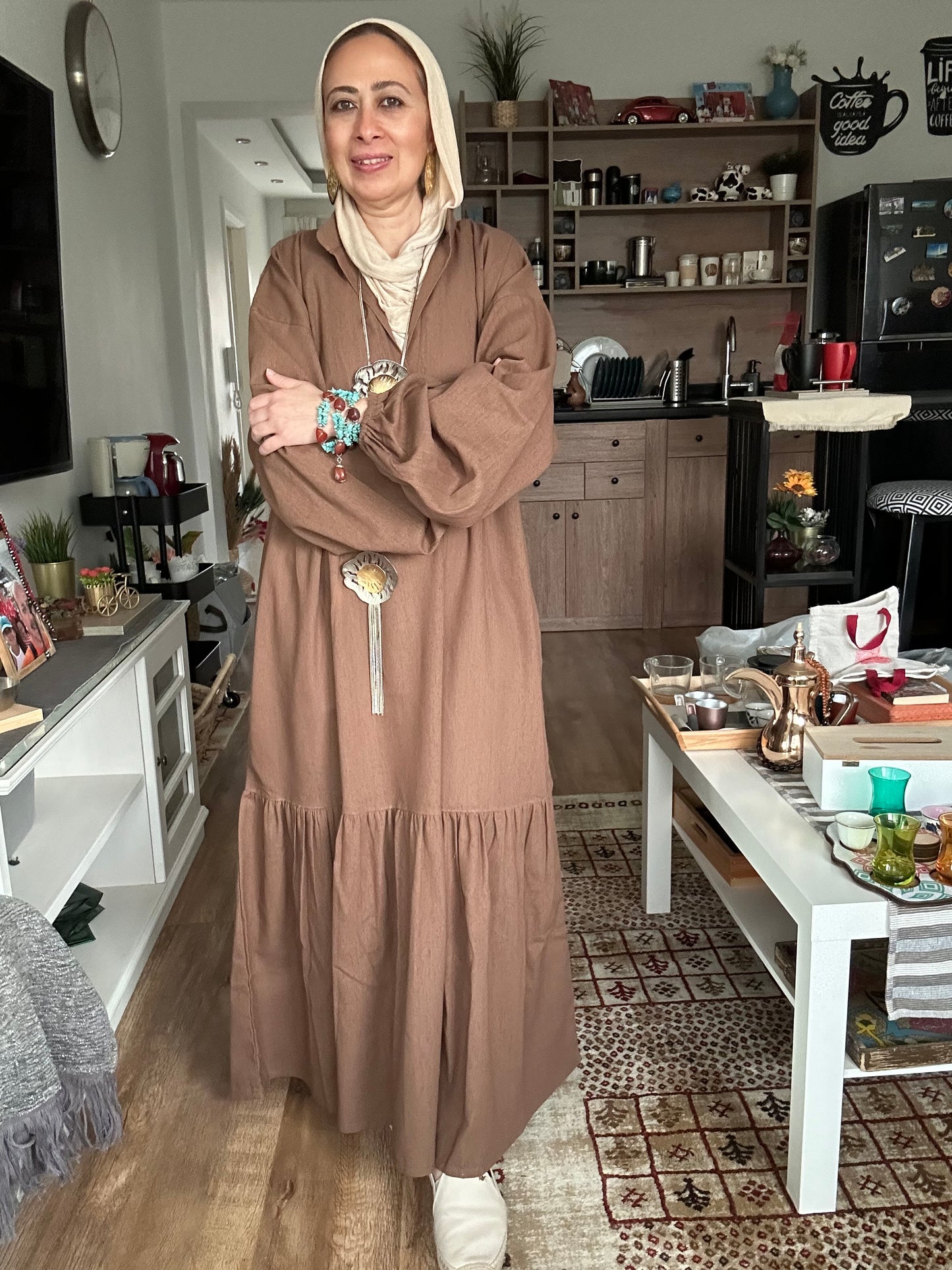 Layer Linen Dress ( Brown colour)