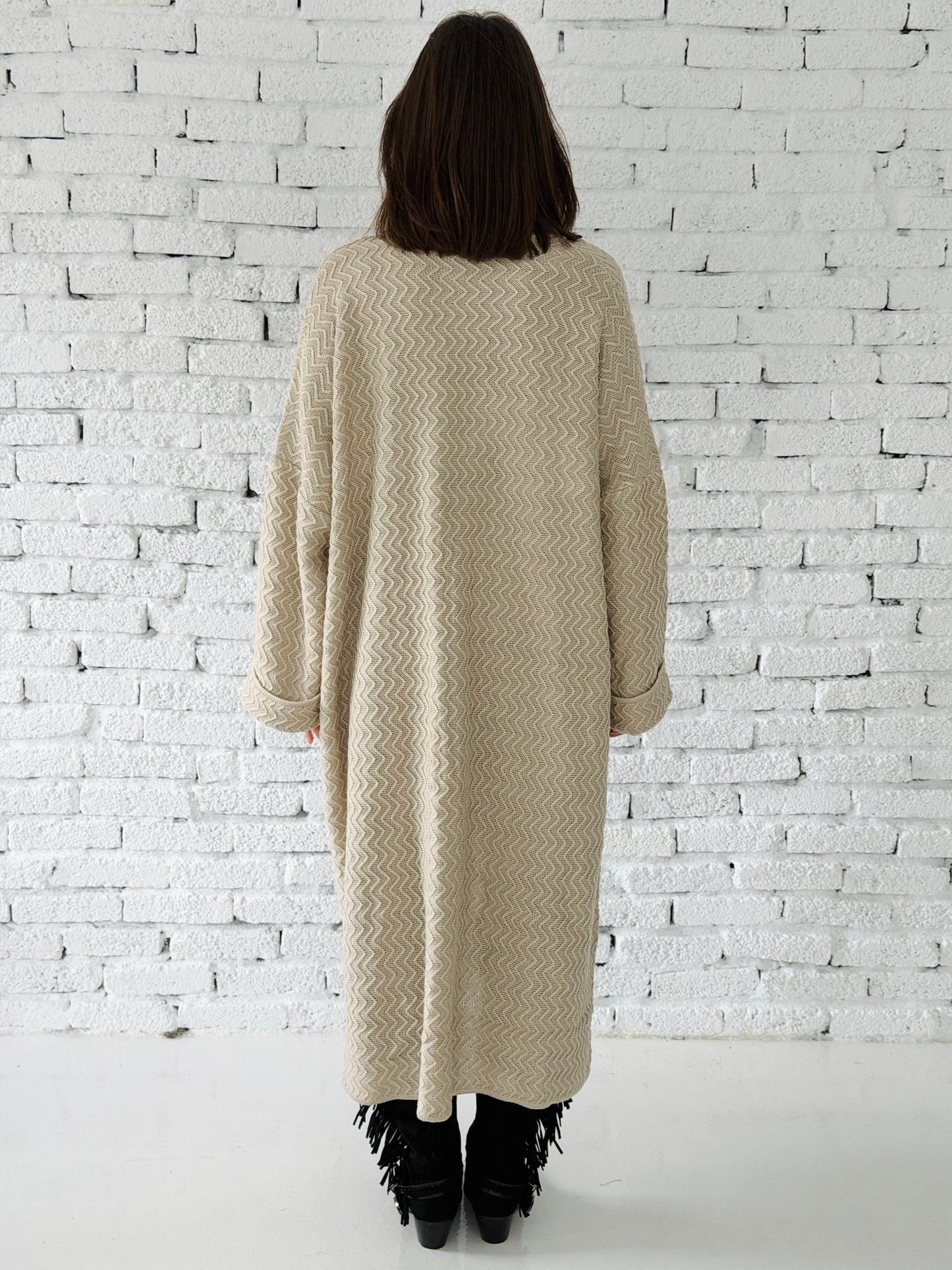 Motion Lines Coat in Beige