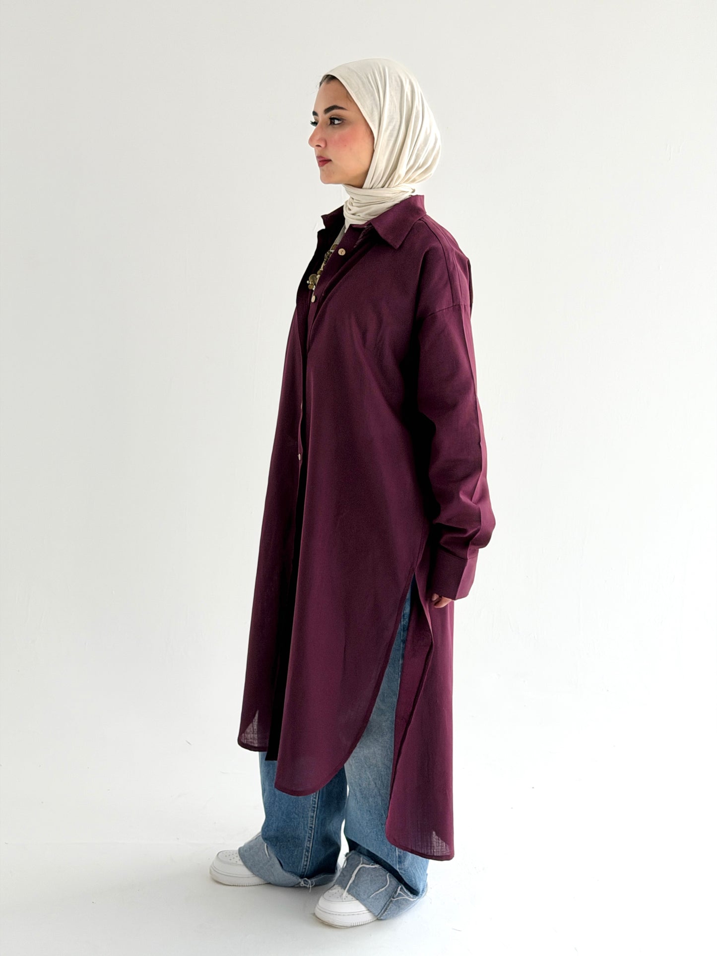 Burgundy Linen Shirt dress