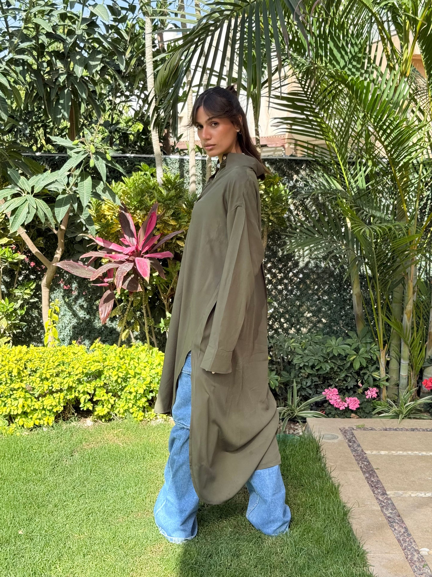 Olive Cotton shirt dress