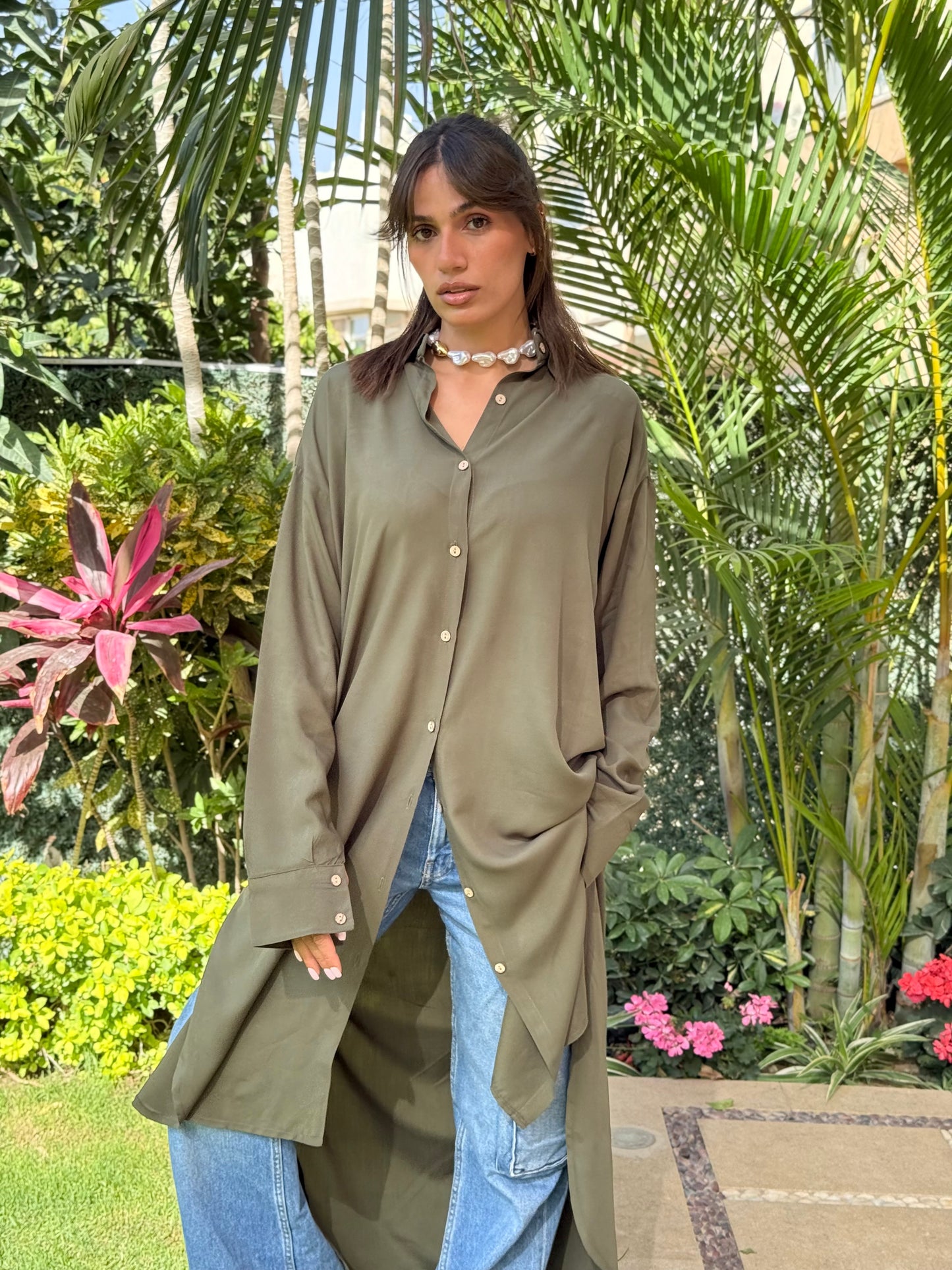 Olive Cotton shirt dress
