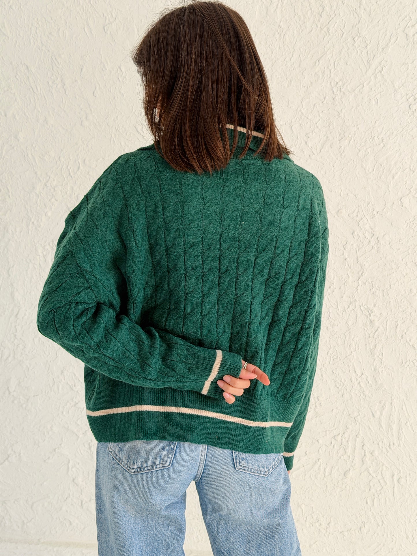 Polo Braided Sweater In Green