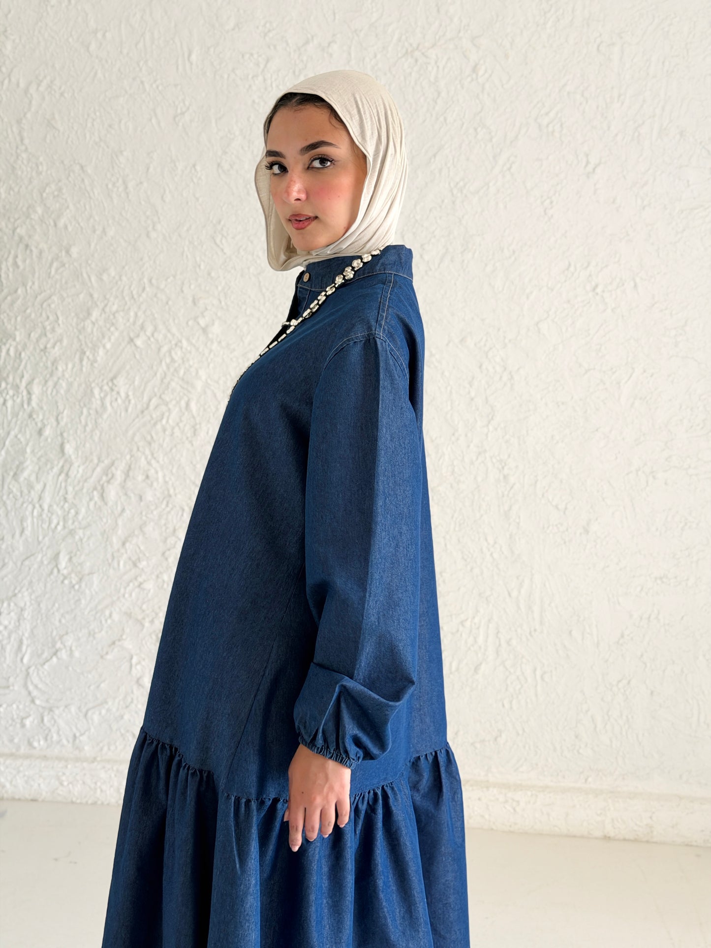 Glow Button Dress In Blue