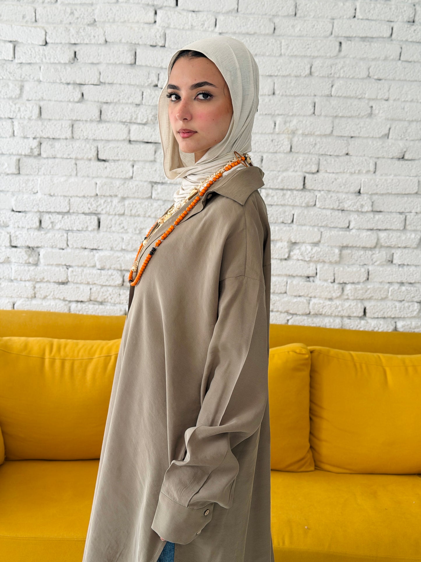 Model Shirt Dress In Dusty Olive