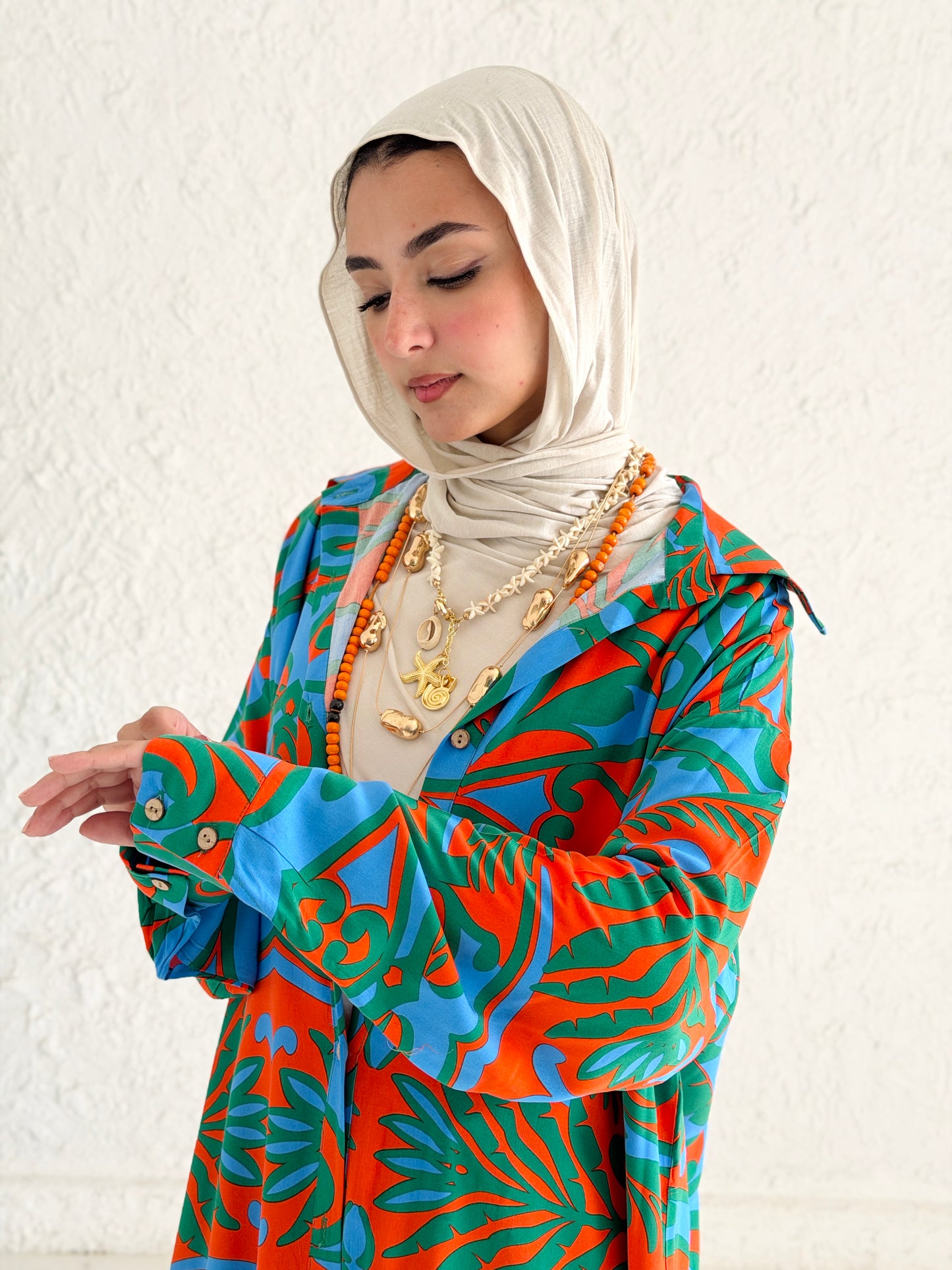 Tropical Waves Shirt Dress