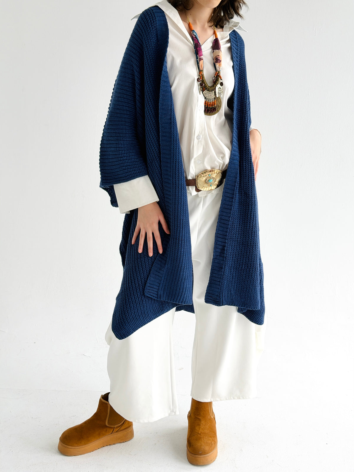 Warm Hug Poncho In Indigo