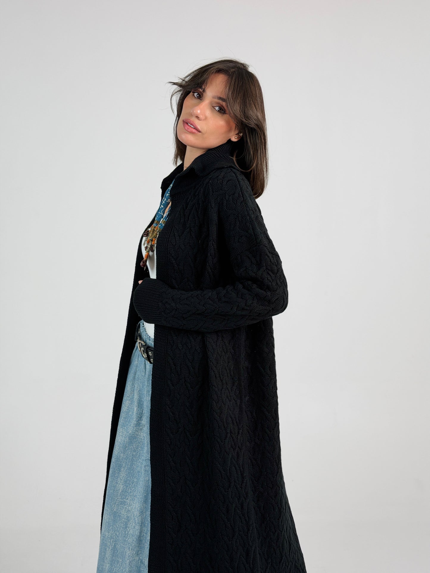 Braided Dreams Knitted Cardigan-Black