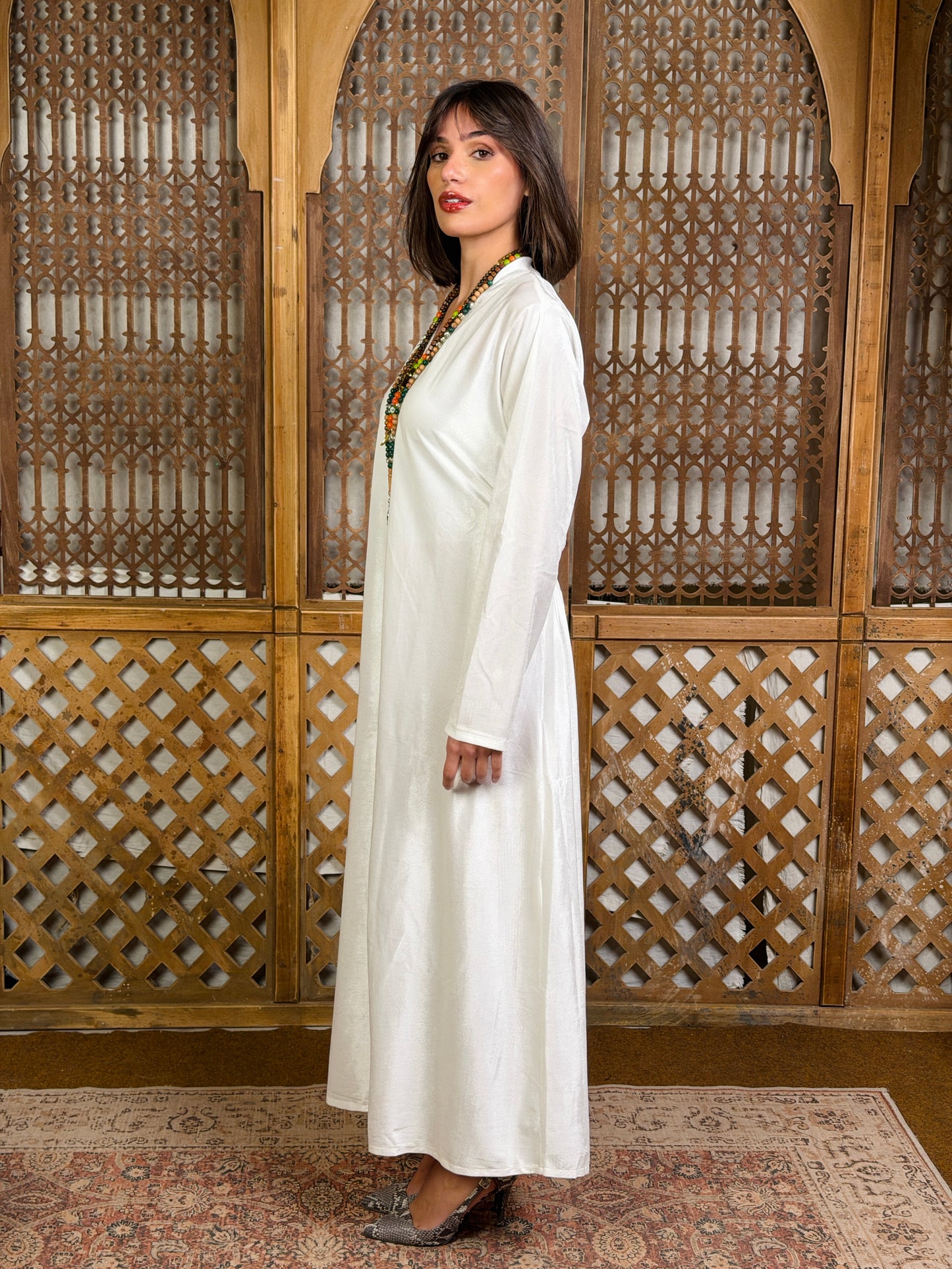 Lamsa - لَمْسَة Velvet Dress with adjustable belt"beige Gold”