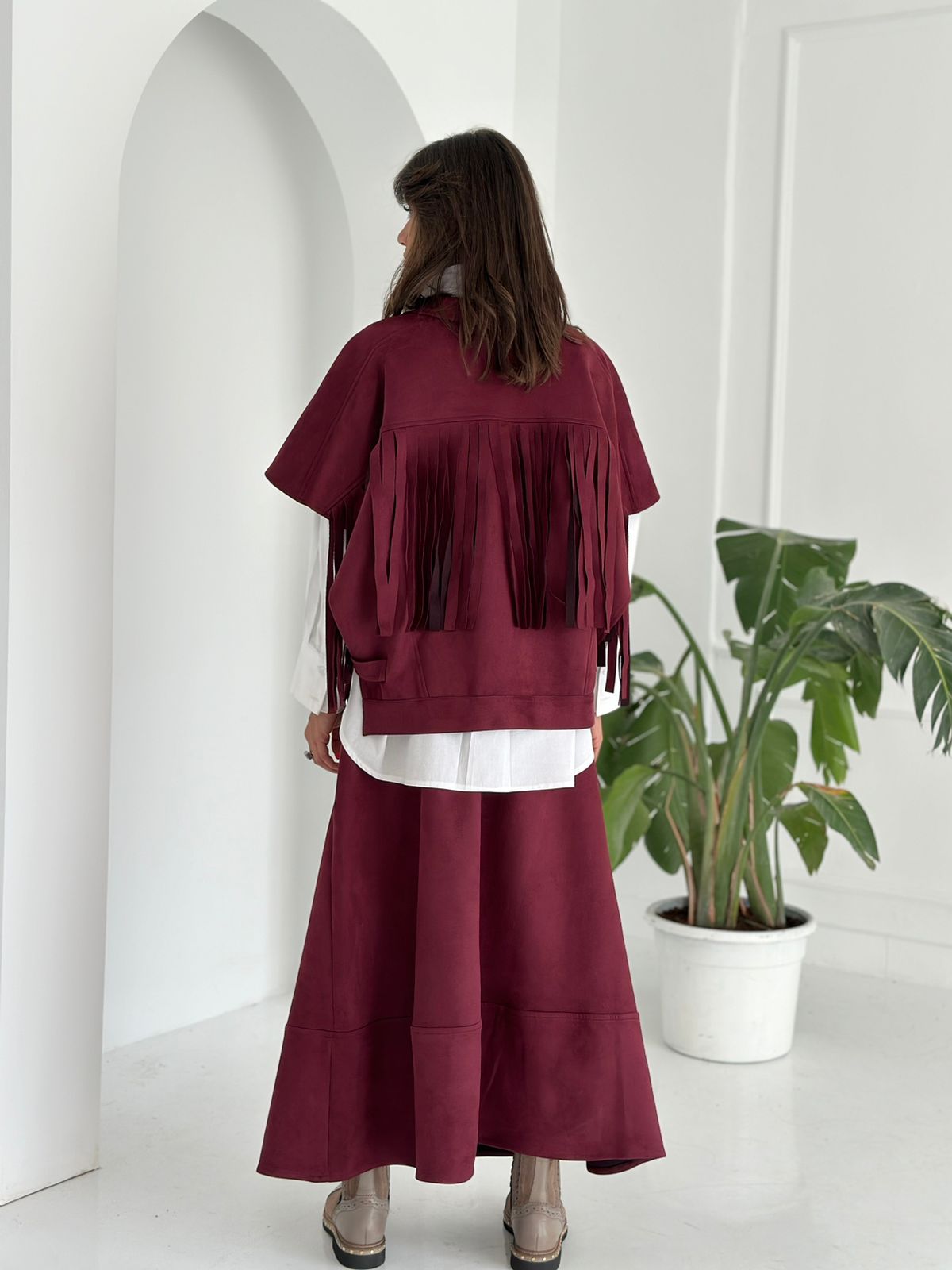 Suede Cowboy Vest - Burgandy