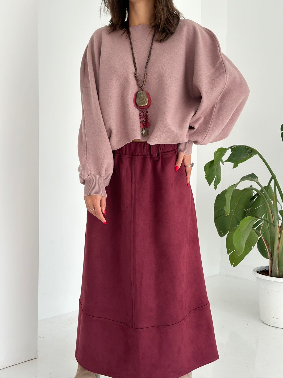 Suede Skirt AShap - Burgandy