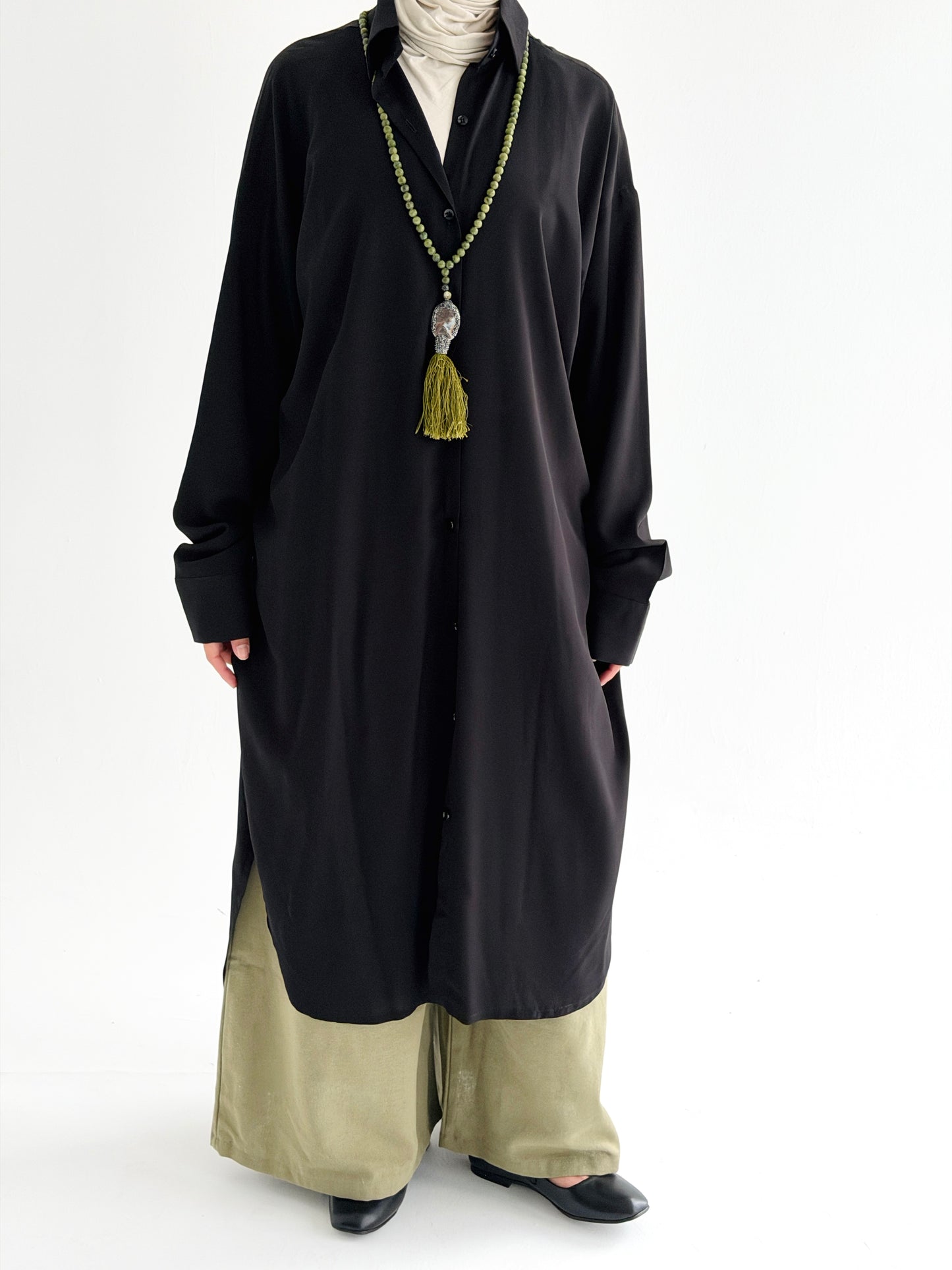 Black Cotton Shirt Dress