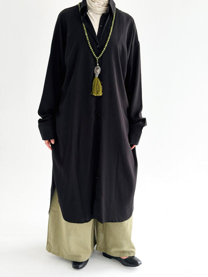 Black Cotton Shirt Dress