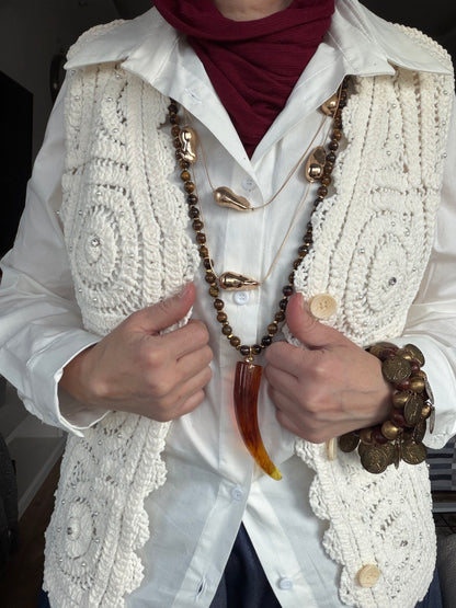 Classic Pearl Crochet Vest in Off-white