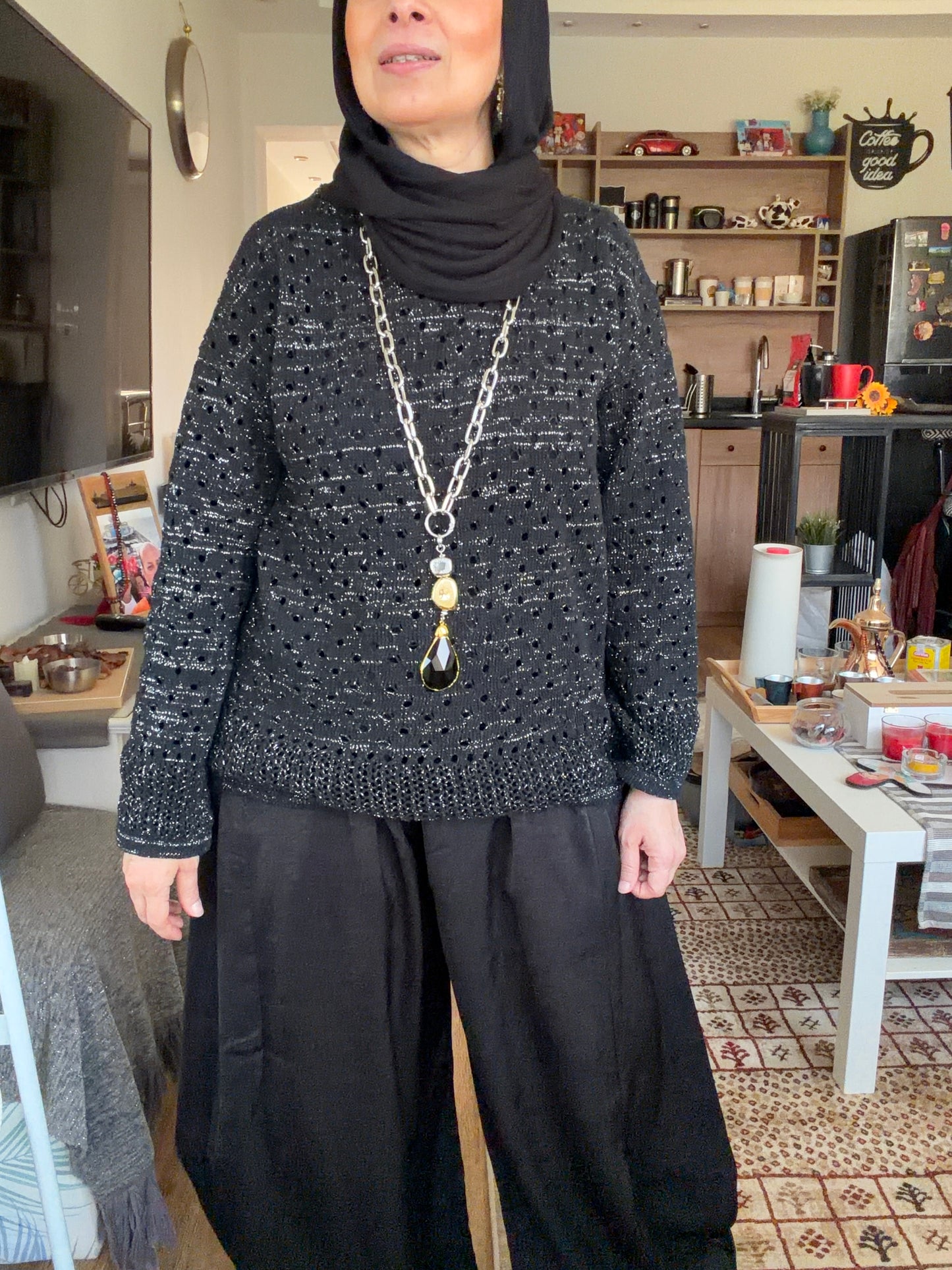 Sliver Air Knit Top in Black