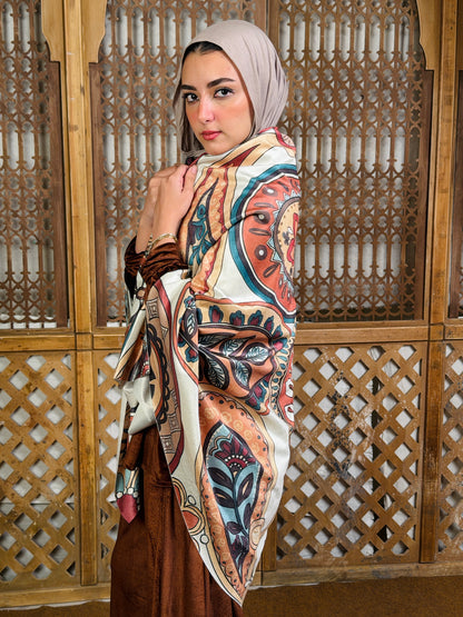 Moonveil squared velvet scarf in Brown