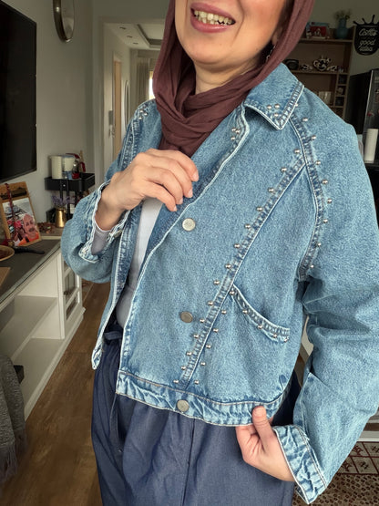 Studded Cropped Denim Blazer