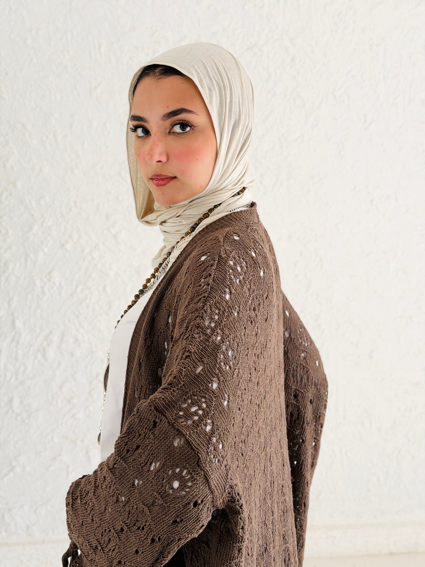 Fringes crochet cardigan in Mocha