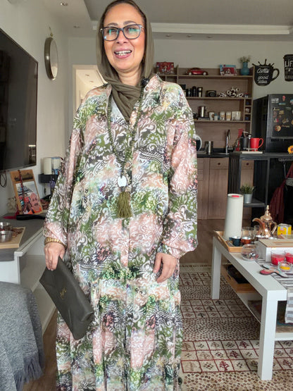 Paradise Cotton Dress in Olive pattern