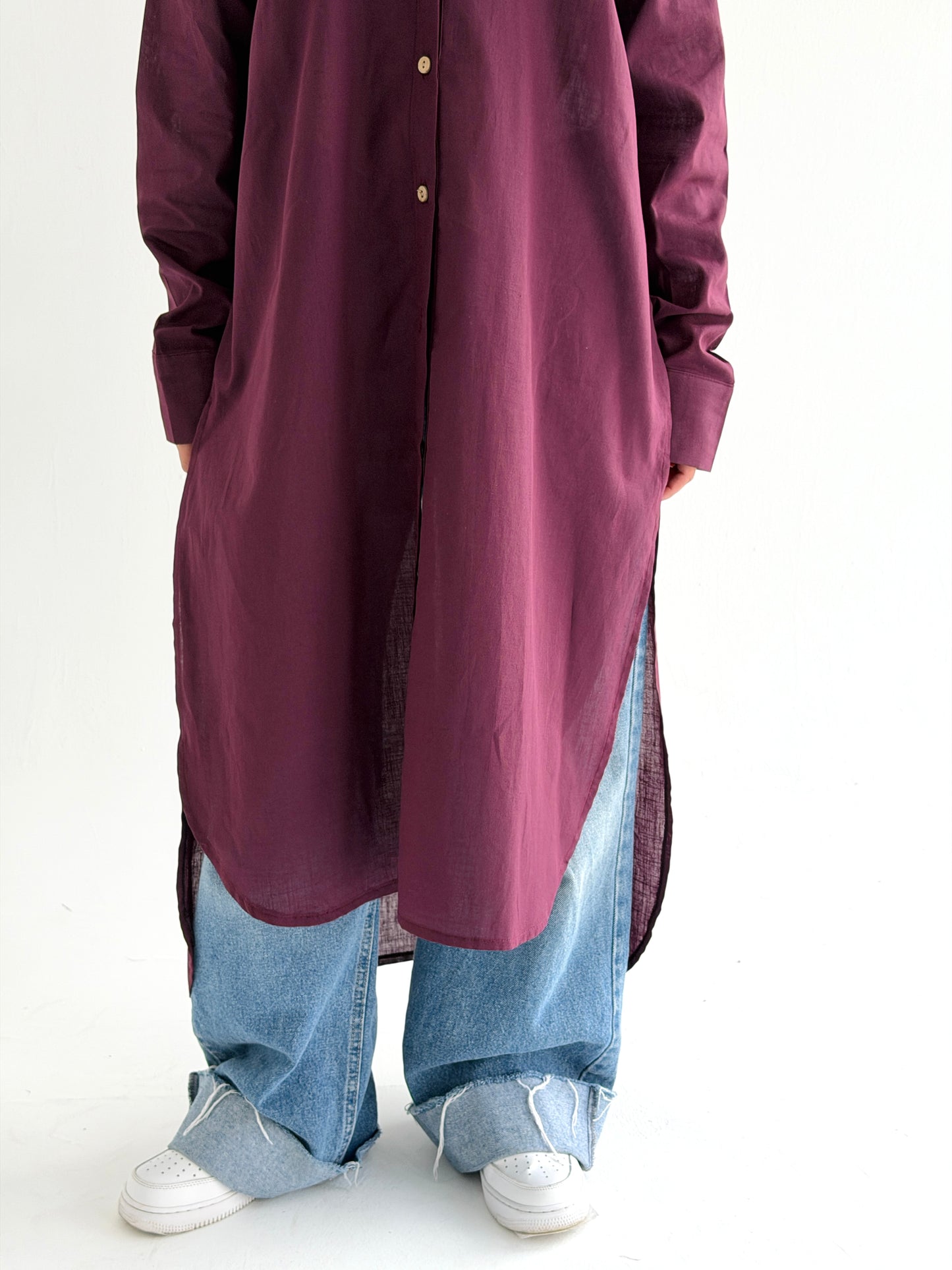 Burgundy Linen Shirt dress