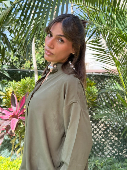 Olive Cotton shirt dress