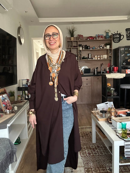 Cotton shirt Dress (chocolate brown)