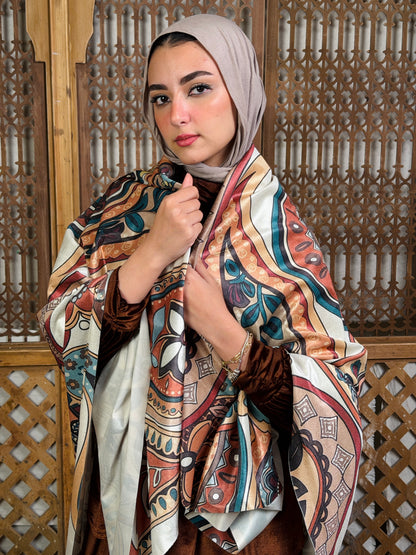 Moonveil squared velvet scarf in Brown