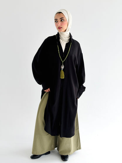 Black Cotton Shirt Dress