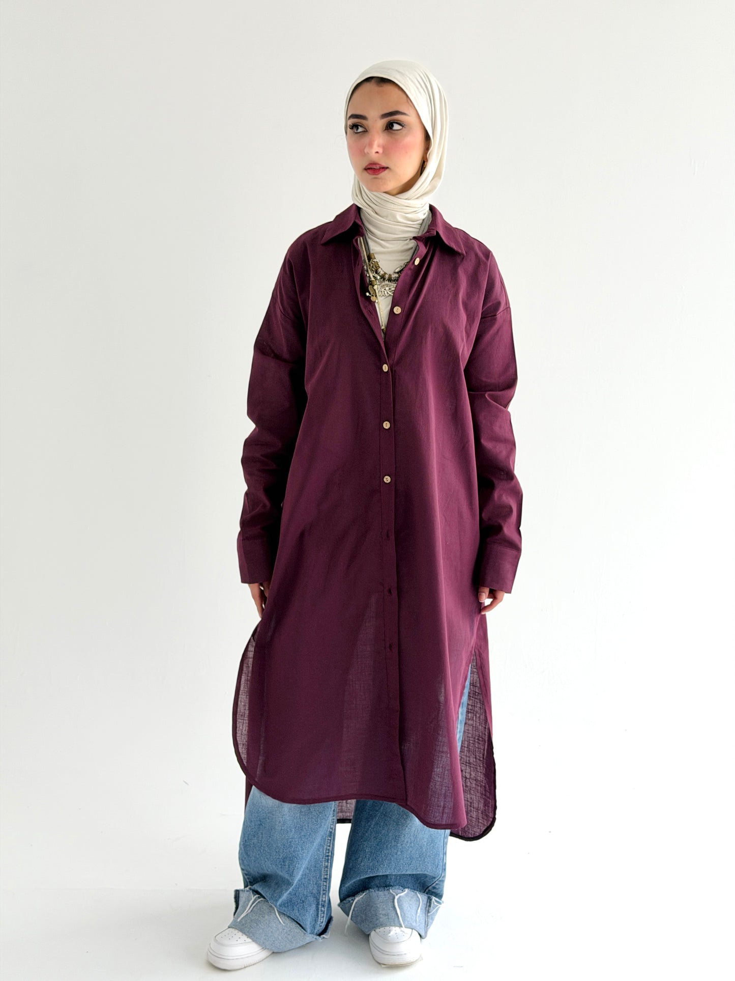 Burgundy Linen Shirt dress