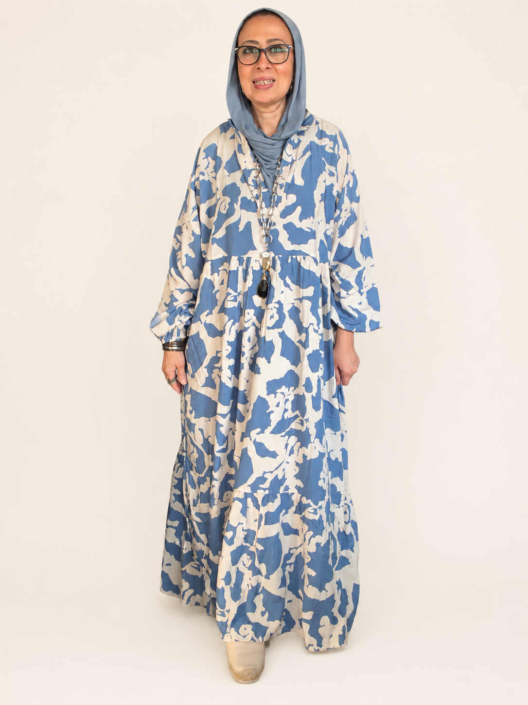 Cloud Print Maxi Dress in Sky blue
