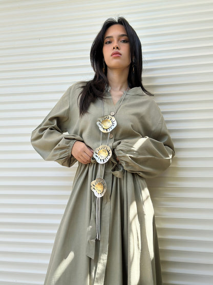Linen dress color (olive / Bronze)