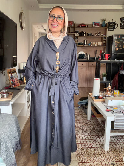 Waist Knot Tencel Dress In Slate Grey