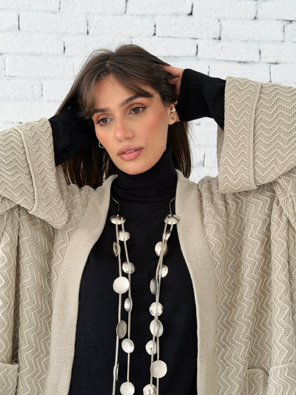 Motion Lines Coat in Beige