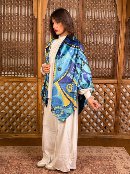 Moonveil squared velvet scarf in Turquoise