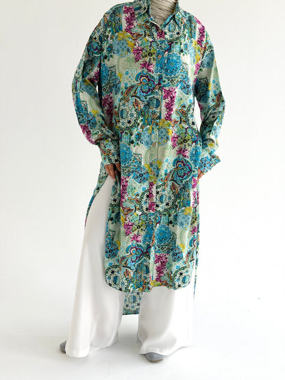 Lora Cotton Shirt Dress in     Greenish Turquoise