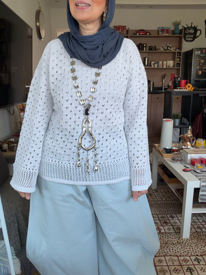 Sliver Air Knit Top in white