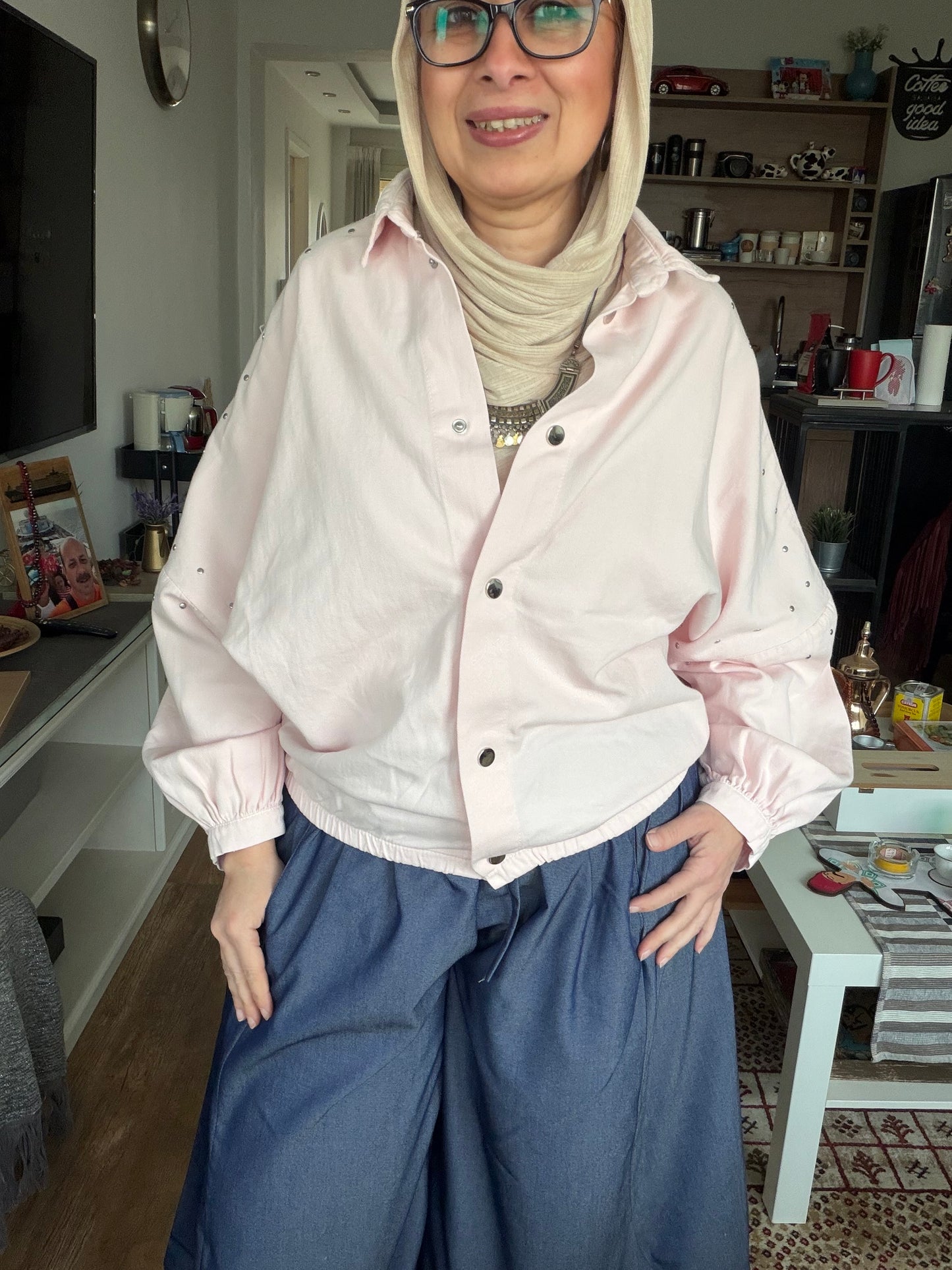Silver Stud Gabardine Jacket in pink