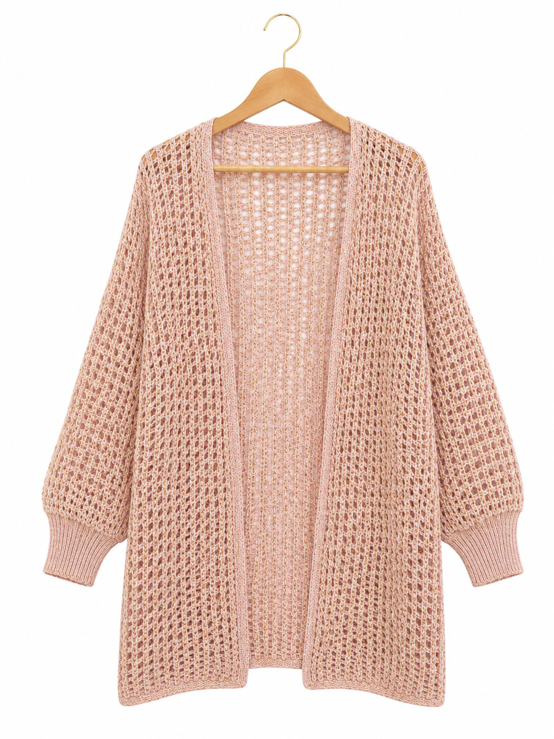 Golden Glow Crochet Kimono in pink