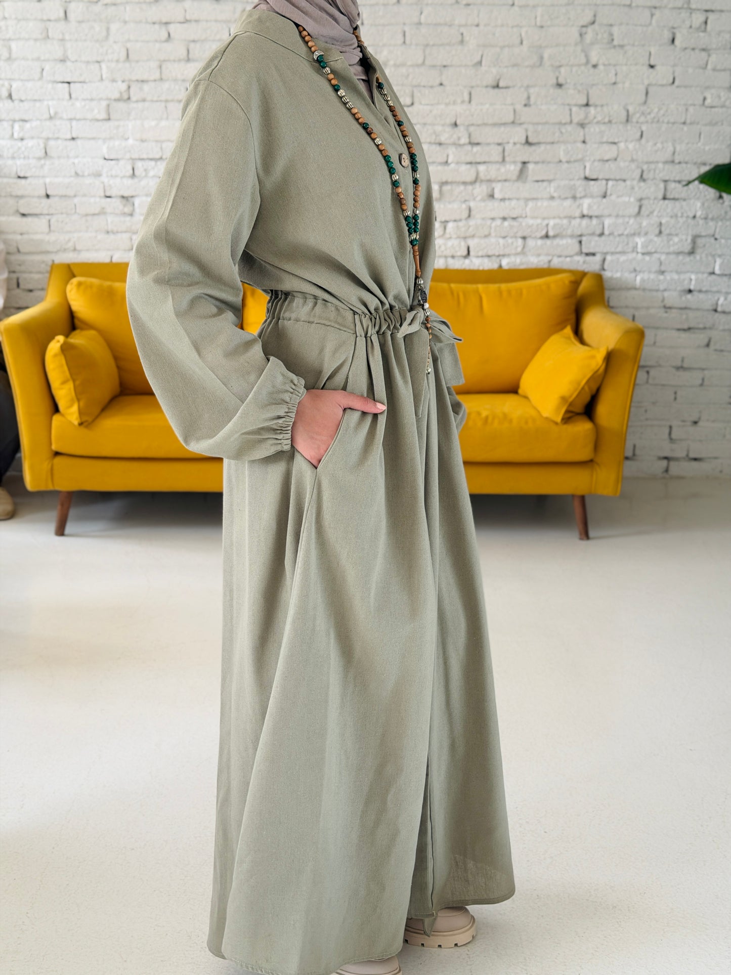 Linen dress color Olive
